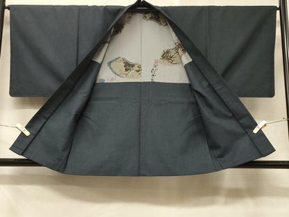 平和屋着物＃男性 羽織 お召地 格子柄 正絹 逸品 CABD7729in