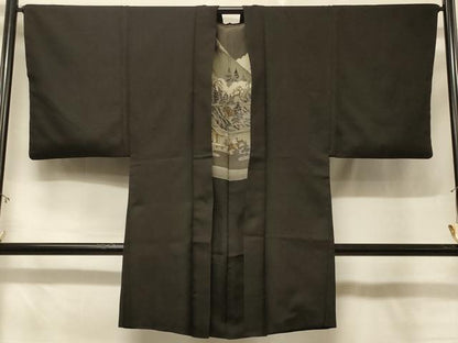 平和屋着物＃男性　羽織　紬地　赤墨色　正絹　逸品　CABD7730in