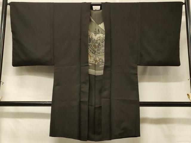 平和屋着物＃男性　羽織　紬地　赤墨色　正絹　逸品　CABD7730in