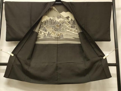 平和屋着物＃男性　羽織　紬地　赤墨色　正絹　逸品　CABD7730in