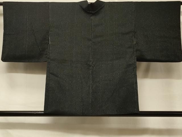 平和屋着物＃羽織　縞　黒地　銀糸　正絹　逸品　CABD7738in