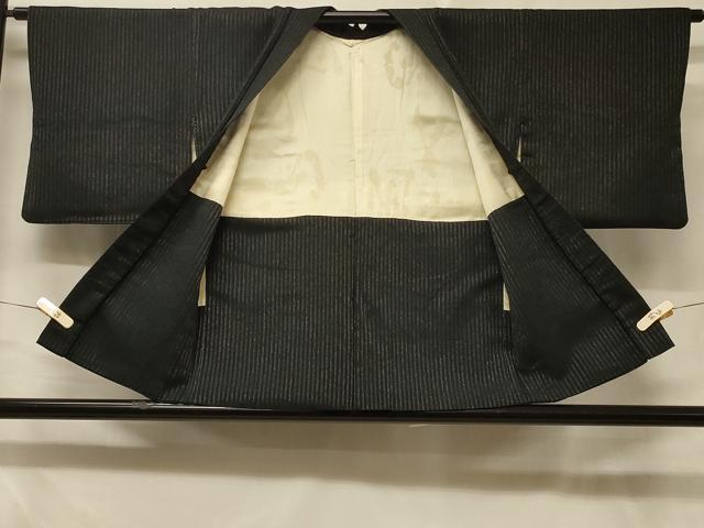 平和屋着物＃羽織　縞　黒地　銀糸　正絹　逸品　CABD7738in