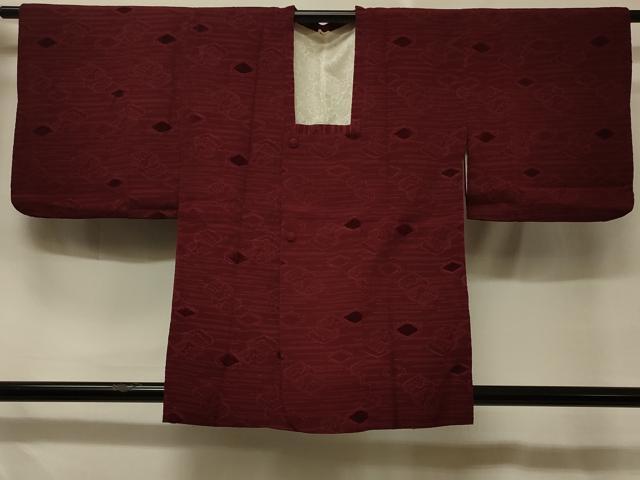 平和屋着物＃道行コート　石畳花地紋　葡萄色　正絹　逸品　CABD7739in