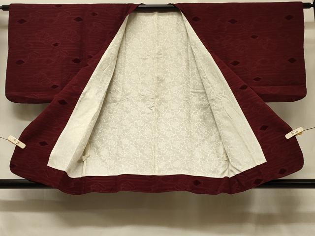 平和屋着物＃道行コート　石畳花地紋　葡萄色　正絹　逸品　CABD7739in