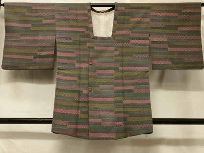 平和屋着物＃道行コート 横段文 正絹 逸品 CABD7748in