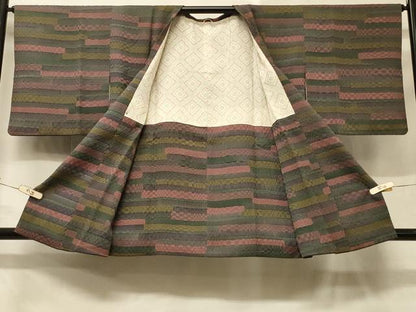 平和屋着物＃道行コート 横段文 正絹 逸品 CABD7748in