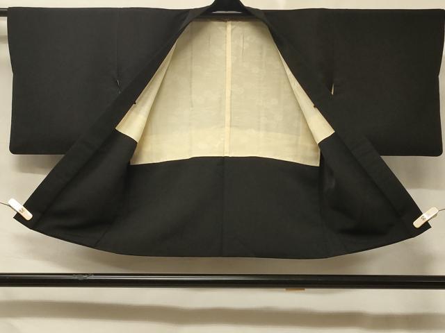 平和屋着物＃羽織 寿光織 草花文 暈し染め 黒地 金彩 正絹 逸品 CABD7772in