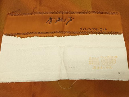 平和屋着物＃染色作家 斉藤三才 道行コート リバーシブル 斜線文 暈し染め 黒地 反端付き 正絹 逸品 CABD7786in