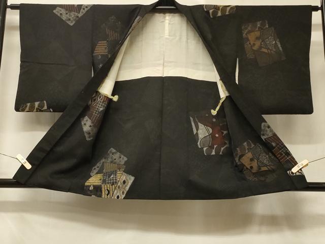 平和屋着物＃羽織 寿光織 色紙重ね花文 黒地 金銀糸 正絹 逸品 CABD7792in