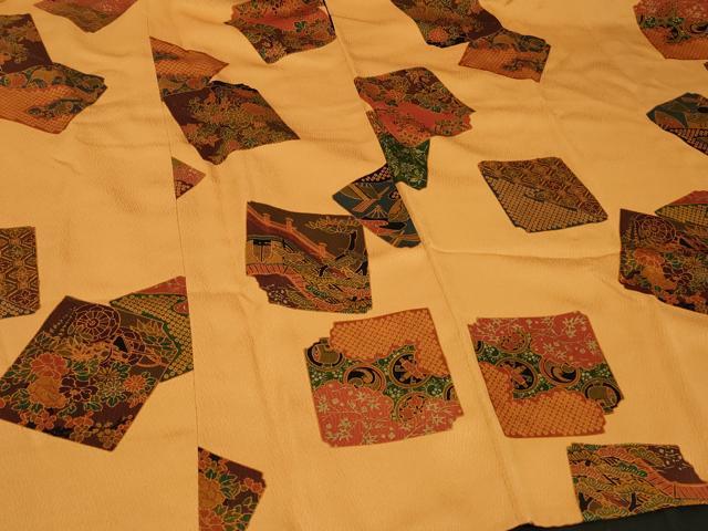 平和屋着物＃道行コート 破れ色紙風景花文 金彩 正絹 逸品 CABD7795in