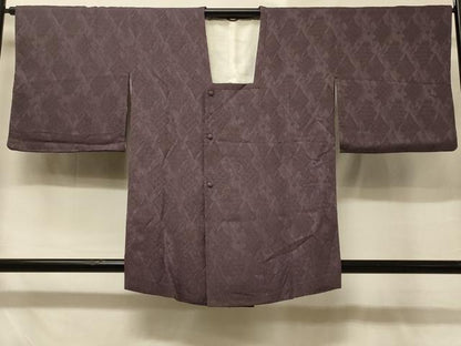 平和屋着物＃道行コート　吉祥花菱地紋　葡萄鼠色　正絹　逸品　CABD7830in
