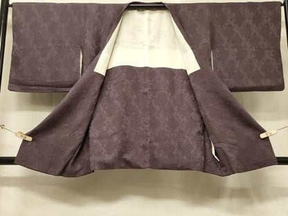 平和屋着物＃道行コート　吉祥花菱地紋　葡萄鼠色　正絹　逸品　CABD7830in