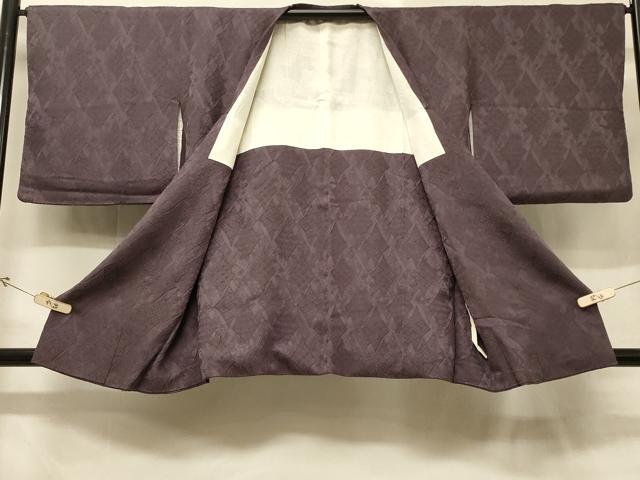 平和屋着物＃道行コート　吉祥花菱地紋　葡萄鼠色　正絹　逸品　CABD7830in