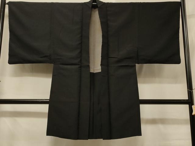 平和屋着物＃男性 長羽織 黒地 正絹 逸品 CABD7840in