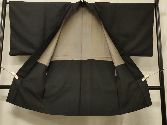 平和屋着物＃男性 長羽織 黒地 正絹 逸品 CABD7840in