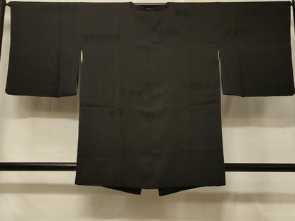 平和屋着物＃道行コート 縞 草花地紋 黒地 正絹 逸品 CABD7842in