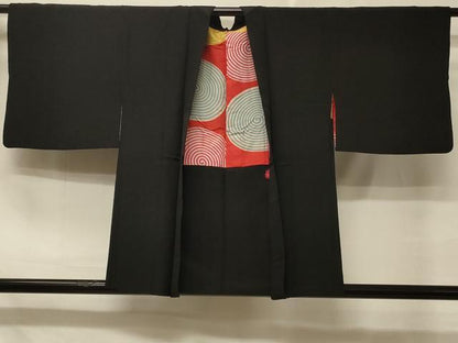 平和屋着物＃羽織　寿光織　御所車草花丸文　黒地　金銀糸　正絹　逸品　CABD7857in