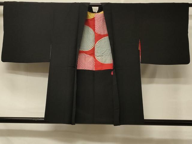 平和屋着物＃羽織　寿光織　御所車草花丸文　黒地　金銀糸　正絹　逸品　CABD7857in