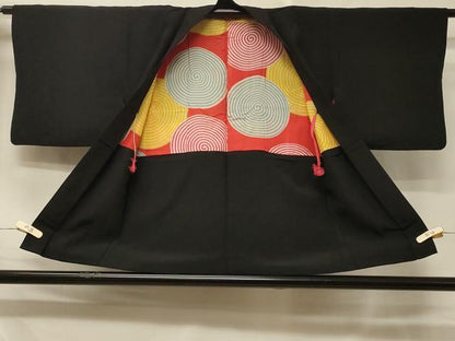 平和屋着物＃羽織　寿光織　御所車草花丸文　黒地　金銀糸　正絹　逸品　CABD7857in