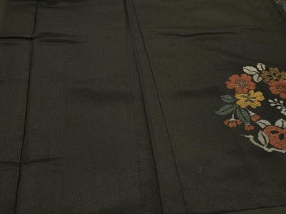 平和屋着物＃羽織　寿光織　御所車草花丸文　黒地　金銀糸　正絹　逸品　CABD7857in