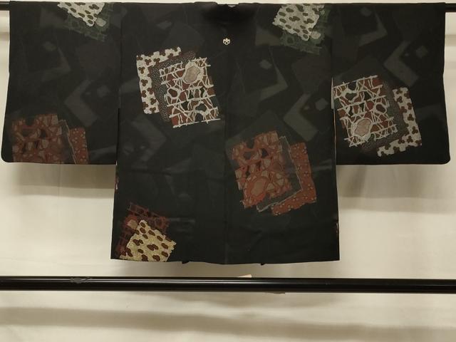 平和屋着物＃羽織 寿光織 色紙重ね吉祥文 黒地 正絹 逸品 CABD7858in