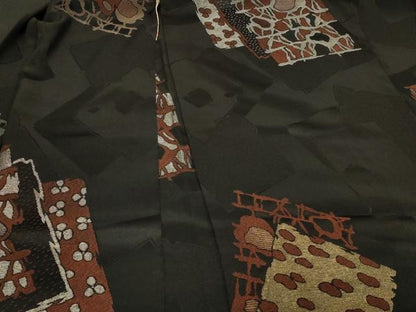 平和屋着物＃羽織 寿光織 色紙重ね吉祥文 黒地 正絹 逸品 CABD7858in
