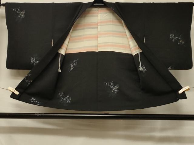 平和屋着物＃羽織　枝花文　黒地　銀糸　正絹　逸品　CABD7859in
