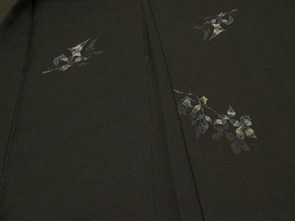 平和屋着物＃羽織　枝花文　黒地　銀糸　正絹　逸品　CABD7859in