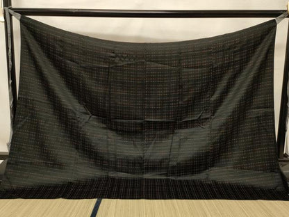 平和屋着物＃道行コート　二部式　単衣　格子柄　黒地　正絹　逸品　CABD7871in