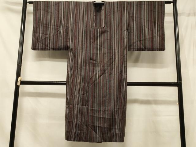 平和屋着物＃道行コート 雨コート 単衣 縞 ロング丈 正絹 逸品 CABD7873in