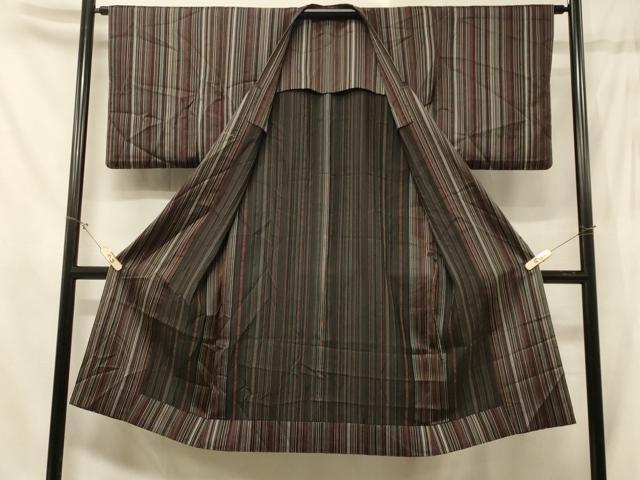 平和屋着物＃道行コート 雨コート 単衣 縞 ロング丈 正絹 逸品 CABD7873in
