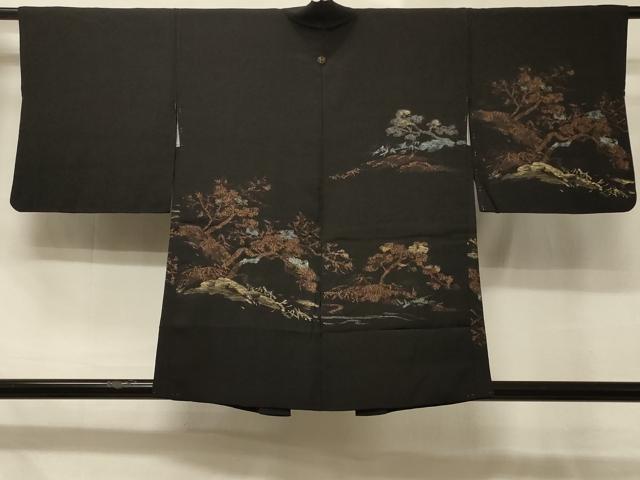 平和屋着物＃羽織 寿光織 風景文 黒地 金糸 正絹 逸品 CABD7880in