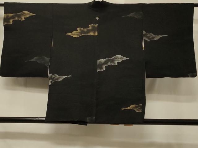 平和屋着物＃羽織 寿光織 雲取り文 黒地 金銀糸 正絹 逸品 CABD7891in