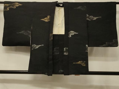 平和屋着物＃羽織 寿光織 雲取り文 黒地 金銀糸 正絹 逸品 CABD7891in