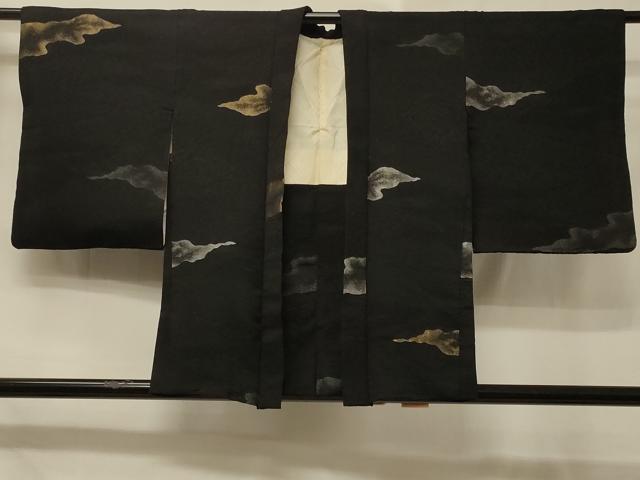 平和屋着物＃羽織 寿光織 雲取り文 黒地 金銀糸 正絹 逸品 CABD7891in