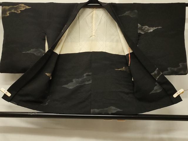 平和屋着物＃羽織 寿光織 雲取り文 黒地 金銀糸 正絹 逸品 CABD7891in