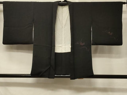 平和屋着物＃羽織 草花文 黒地 正絹 逸品 CABD7892in