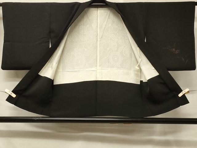 平和屋着物＃羽織 草花文 黒地 正絹 逸品 CABD7892in
