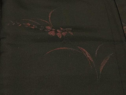 平和屋着物＃羽織 草花文 黒地 正絹 逸品 CABD7892in