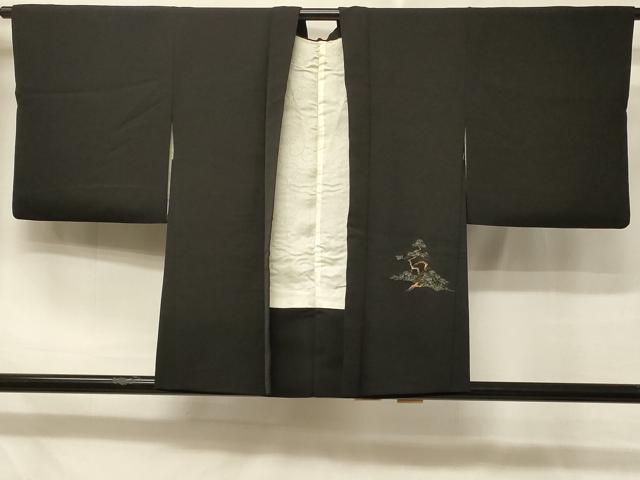 平和屋着物＃羽織 寿光織 流水枝松文 黒地 金銀糸 正絹 逸品 CABD7895in
