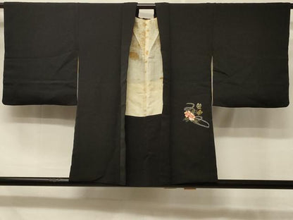 平和屋着物＃羽織 総刺繍 舞花文 黒地 金糸 正絹 逸品 CABD7897in