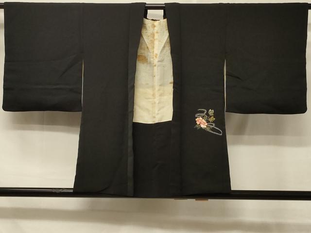 平和屋着物＃羽織 総刺繍 舞花文 黒地 金糸 正絹 逸品 CABD7897in