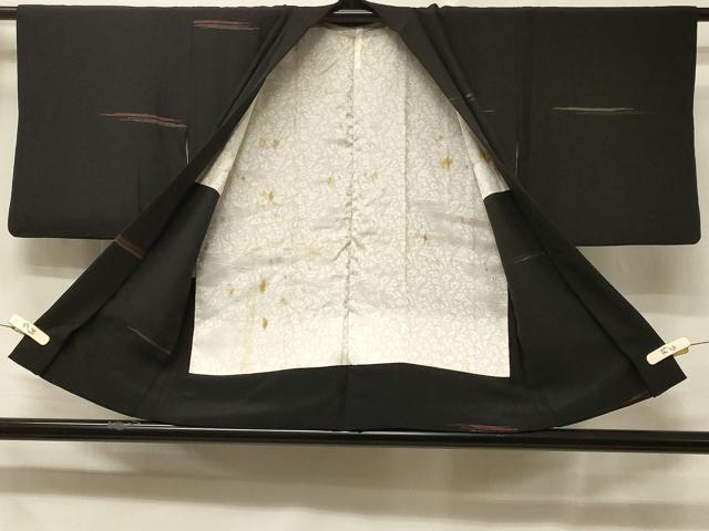 平和屋着物＃羽織 寿光織 鏡裏草花文 黒地 銀糸 正絹 逸品 CABD7902in
