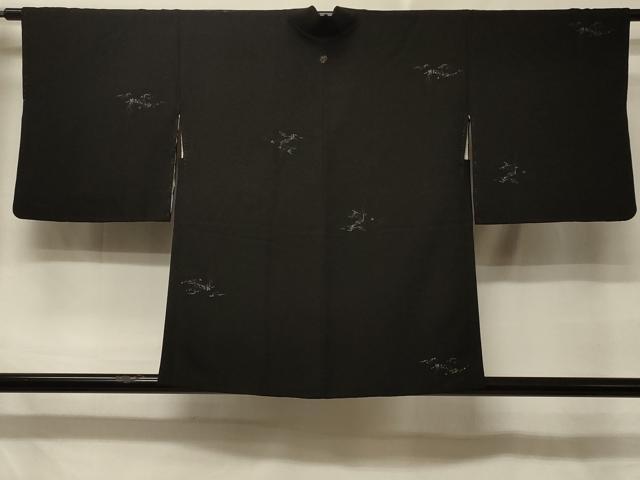 平和屋着物＃羽織 寿光織 霞文 黒地 銀糸 正絹 逸品 CABD7903in