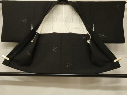 平和屋着物＃羽織 寿光織 霞文 黒地 銀糸 正絹 逸品 CABD7903in
