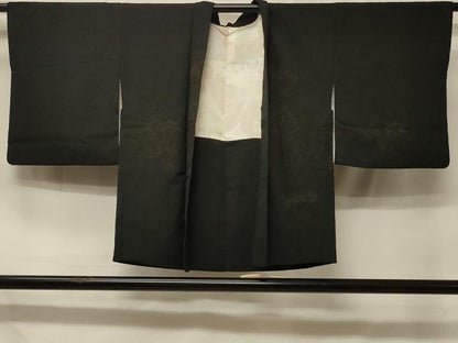 平和屋着物＃羽織 寿光織 遠山文 黒地 金糸 正絹 逸品 CABD7906in