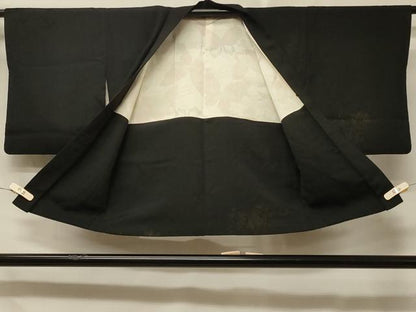 平和屋着物＃羽織 寿光織 遠山文 黒地 金糸 正絹 逸品 CABD7906in