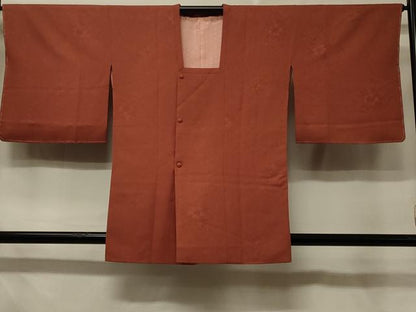 平和屋着物＃道行コート 草花地紋 赤茶色 正絹 逸品 未使用 CABD7907in