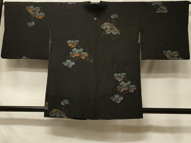 平和屋着物＃羽織　寿光織　枝葉文　黒地　正絹　逸品　CABD7911in