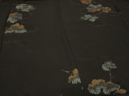平和屋着物＃羽織　寿光織　枝葉文　黒地　正絹　逸品　CABD7911in
